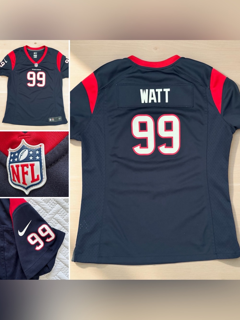 Nike On Field Houston Texans JJ Watt #99 NFL Game Jersey Navy Blue Women L